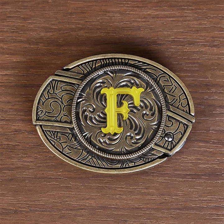 Antique Bronze Initial Letter DIY Hidden Knife Buckle Leather Belt - F - Without Belt - image 15