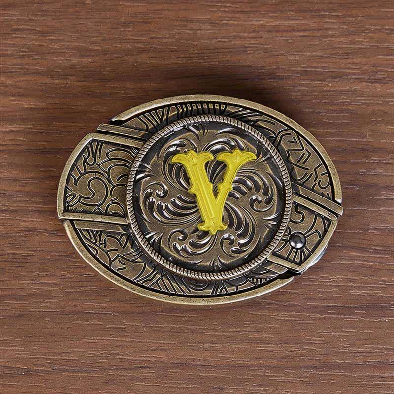 Antique Bronze Initial Letter DIY Hidden Knife Buckle Leather Belt - V - Without Belt - image 30