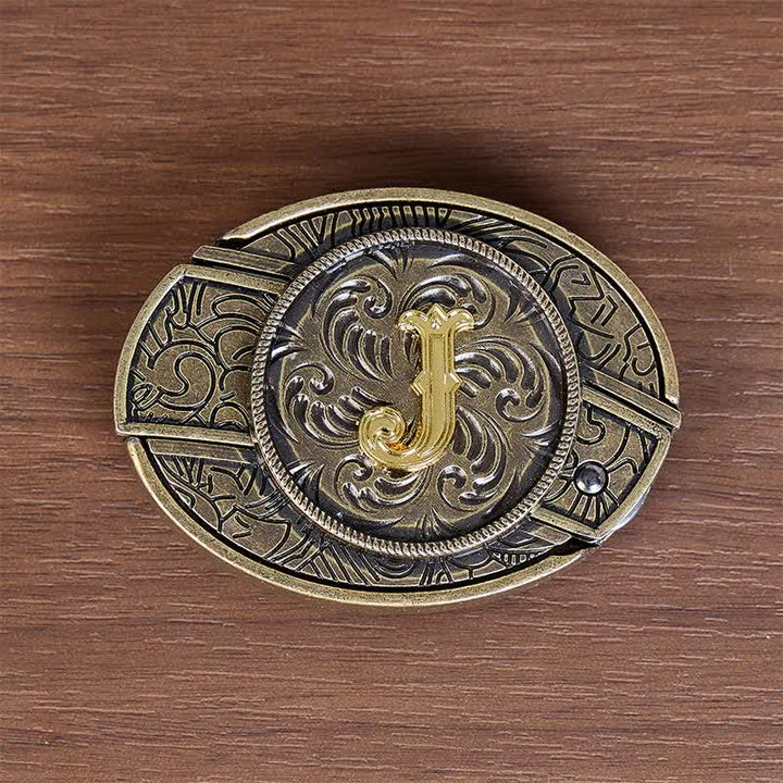 Antique Bronze Initial Letter DIY Hidden Knife Buckle Leather Belt - image 5
