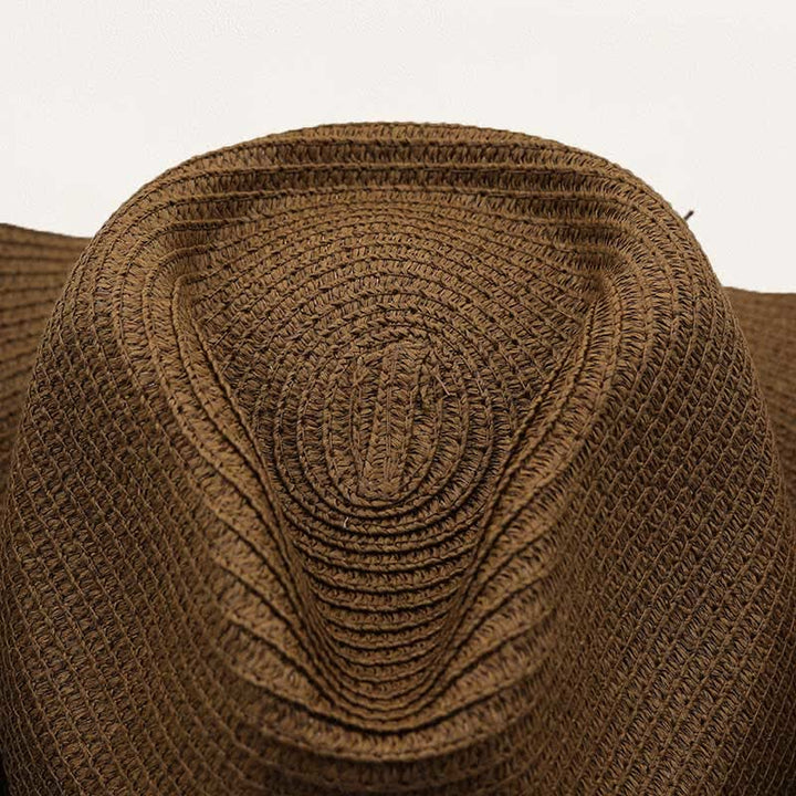 Rustic Tribal Metal Feather Beaded Band Straw Cowboy Hat - image 4