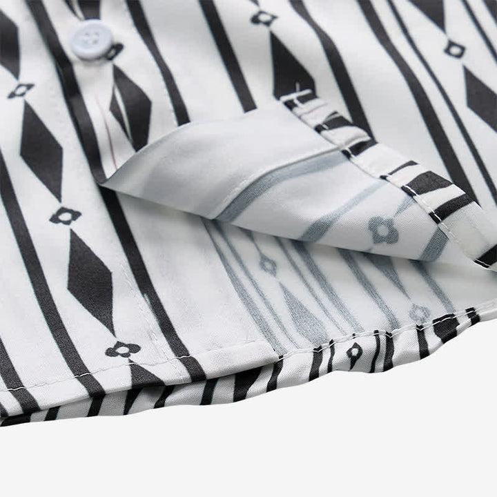 Men's White Geometric Vertical Stripe Print Western Shirt - image 7