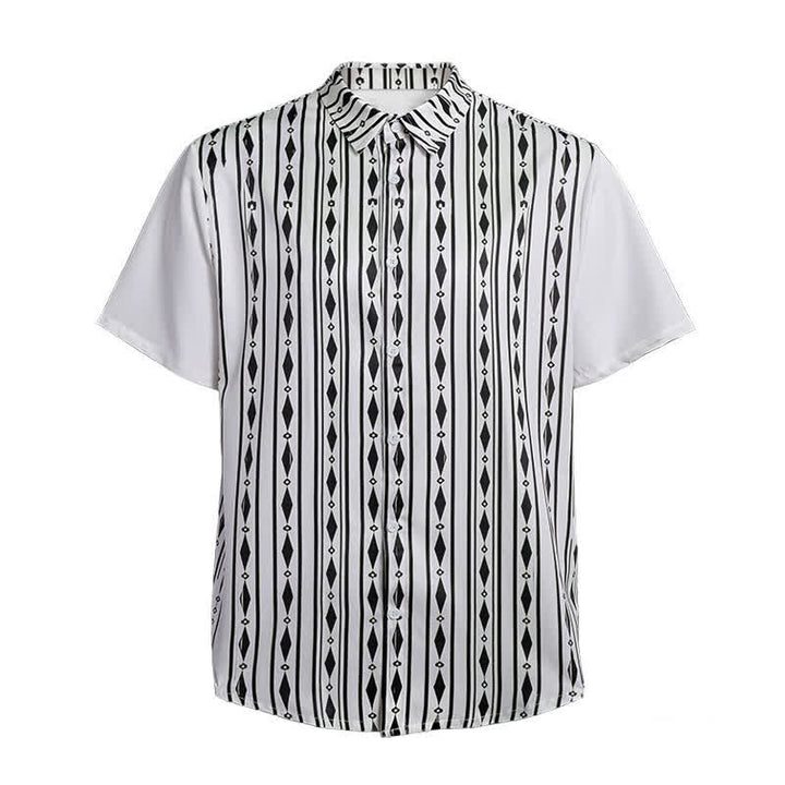 Men's White Geometric Vertical Stripe Print Western Shirt - image 9