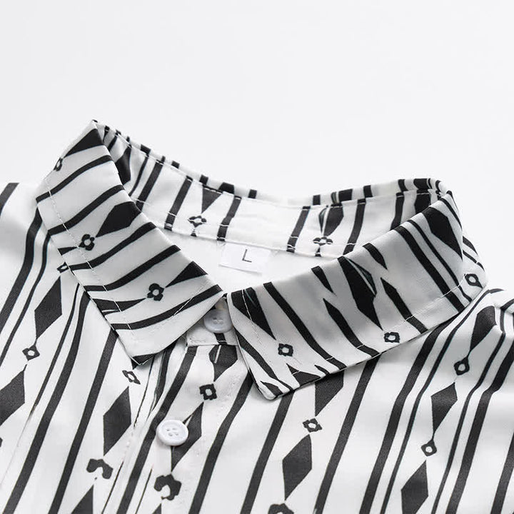 Men's White Geometric Vertical Stripe Print Western Shirt - image 4