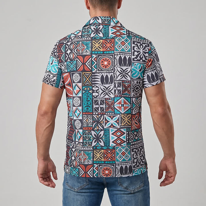 Men's Island Tribal Bold Patchwork Aztec Pattern Shirt - image 2