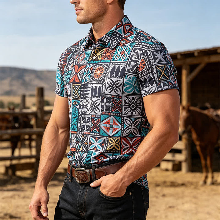 Men's Island Tribal Bold Patchwork Aztec Pattern Shirt - Multi-Color - 3XL - image 0
