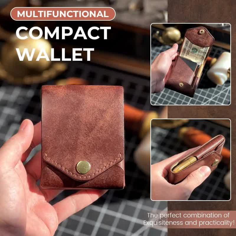 Multifunctional Compact Leather Wallet With Mini Pen Slot - image 3