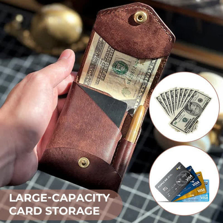 Multifunctional Compact Leather Wallet With Mini Pen Slot - image 4