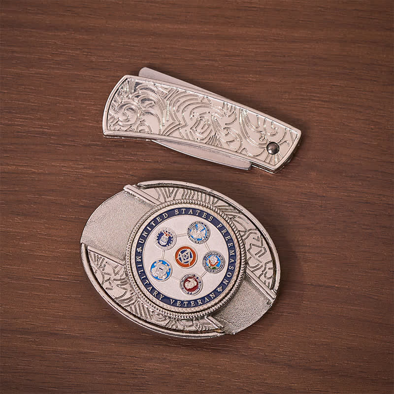 US Military Veteran Freemason DIY Hidden Folding Knife Buckle Leather Belt - image 10