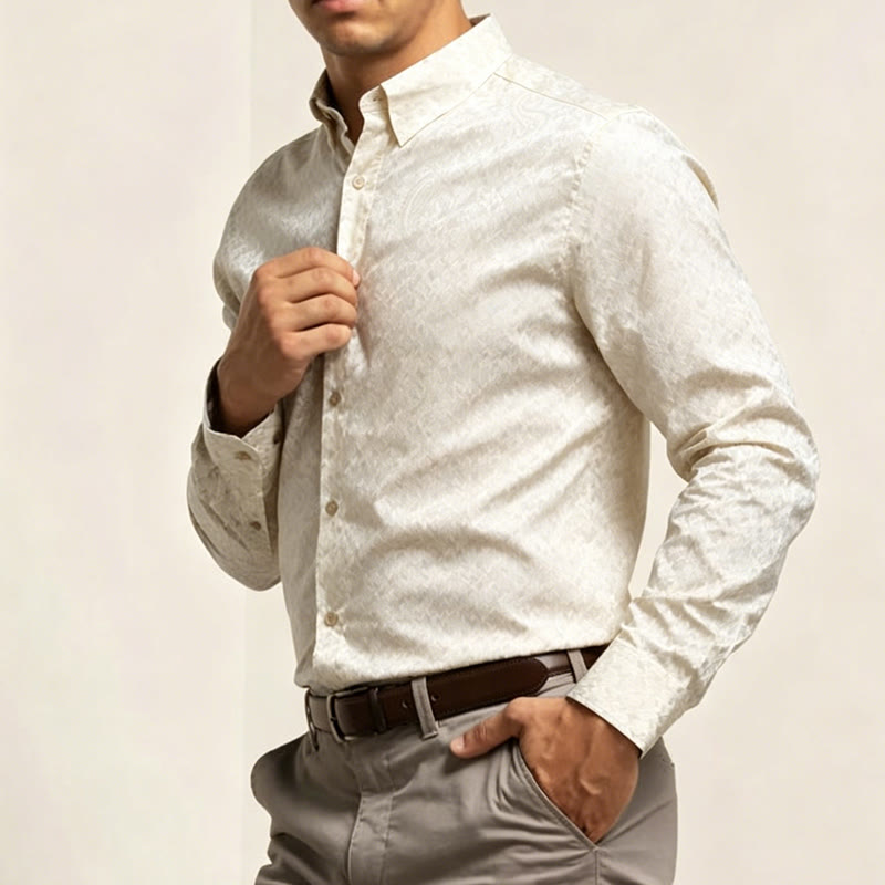 Men's British Retro Paisley Jacquard  Satin Wedding Shirt - image 6