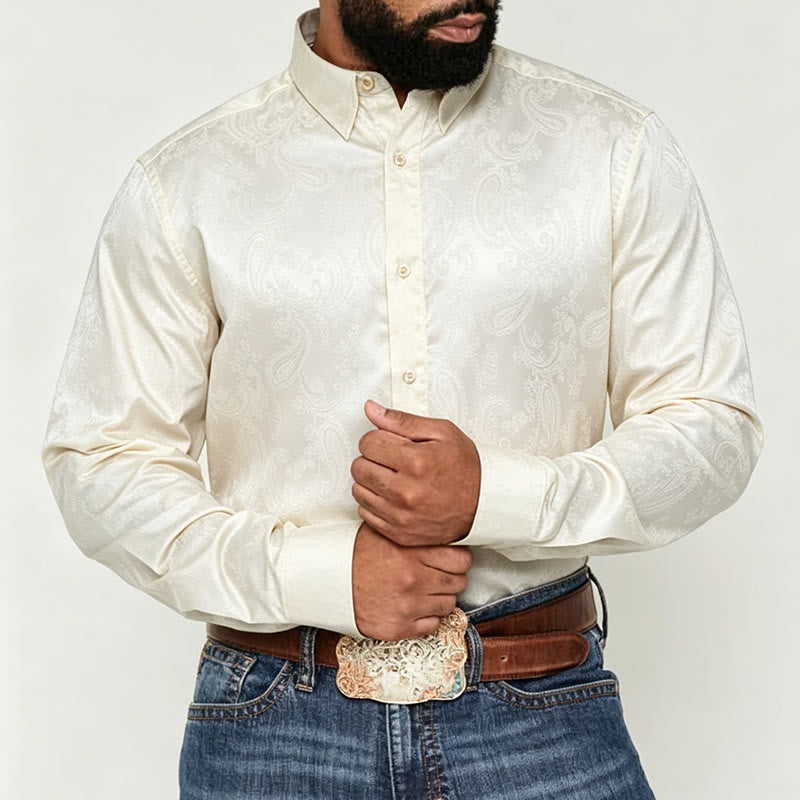 Men's British Retro Paisley Jacquard  Satin Wedding Shirt - image 5