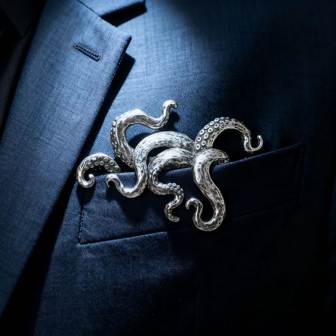 Gothic Octopus Tentacle Suit Pocket Square Holder - Antique Silver - image 1