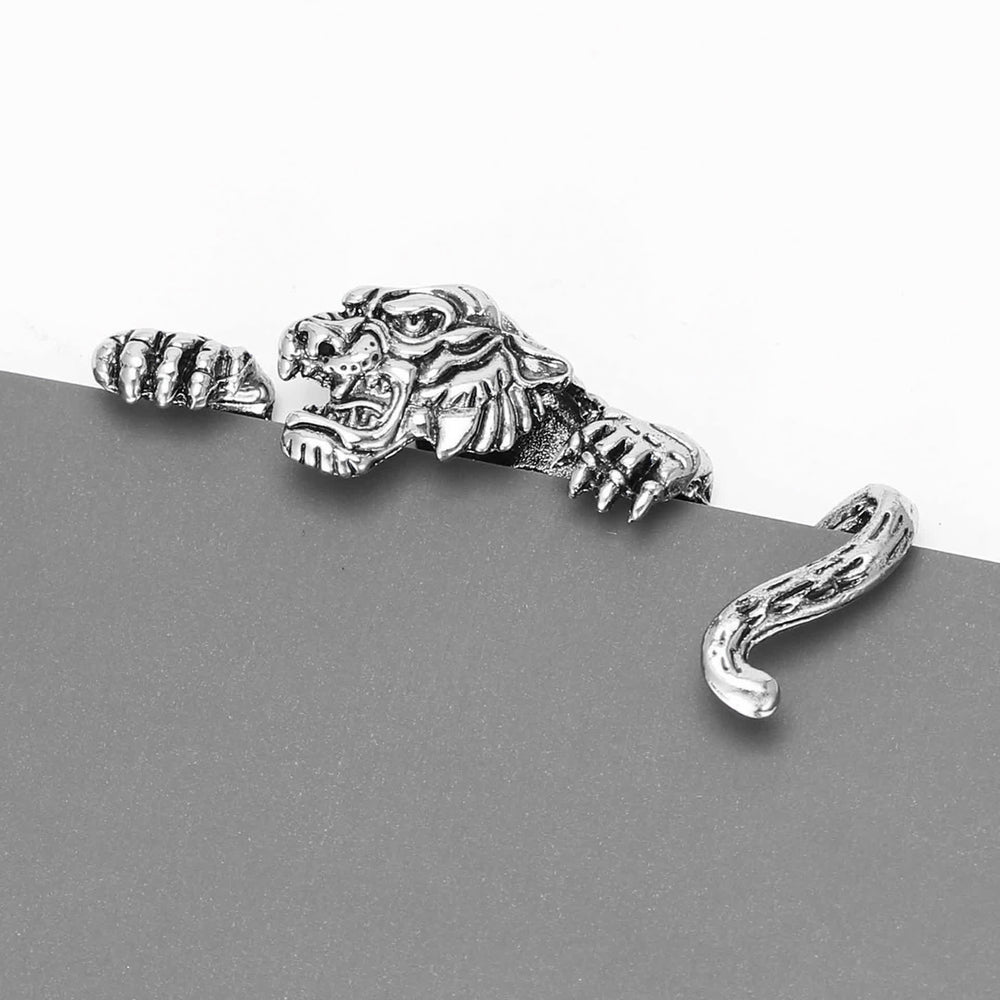 Ferocious Peeking Tiger Suit Pocket Square Holder - Antique Silver - image 1