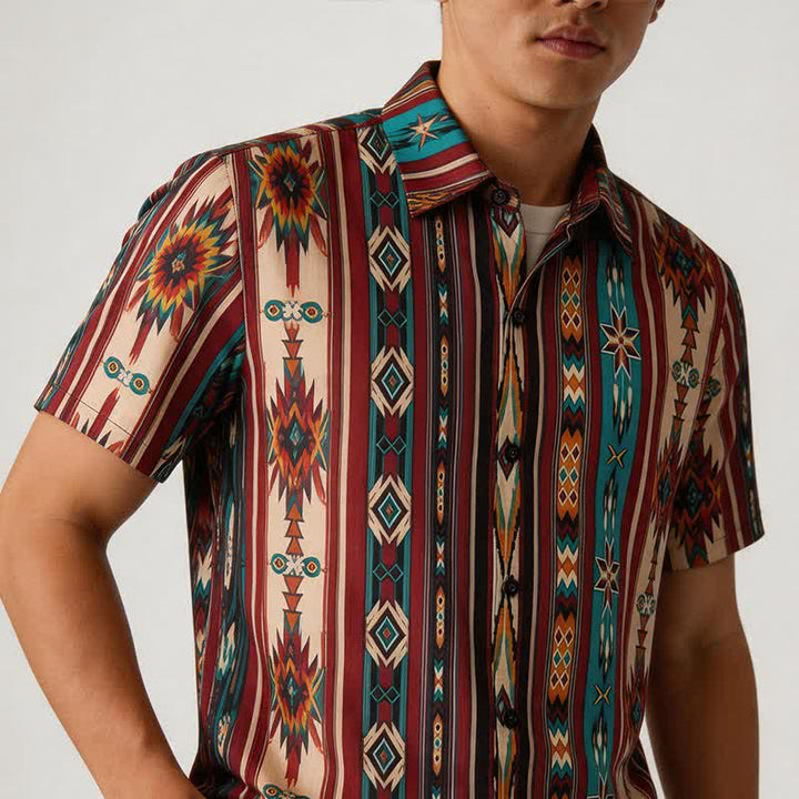 Men's Terracotta Aztec Stripe Print Western Shirt - image 2