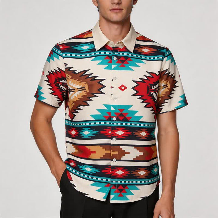 Men's Cream & Turquoise Aztec Print Casual Western Shirt - image 1