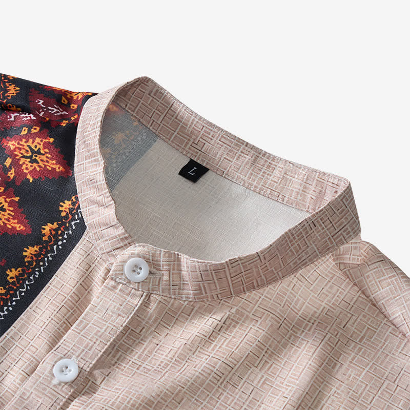 Men's Asymmetric Tribal Print Linen-Blend Ethnic Shirt - image 4