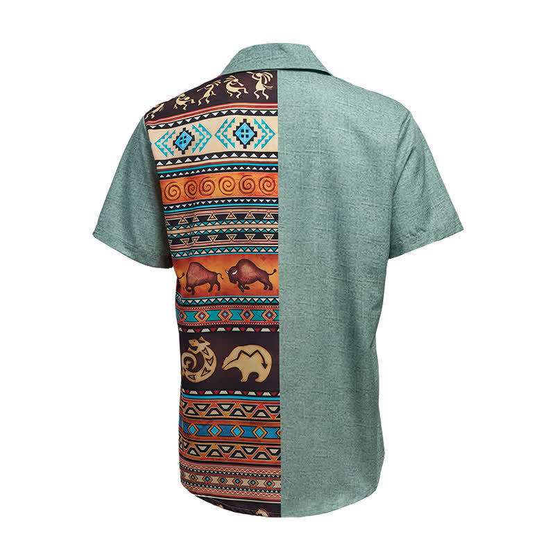 Men's Desert Petroglyph Bison Split Print Ethnic Shirt - image 10