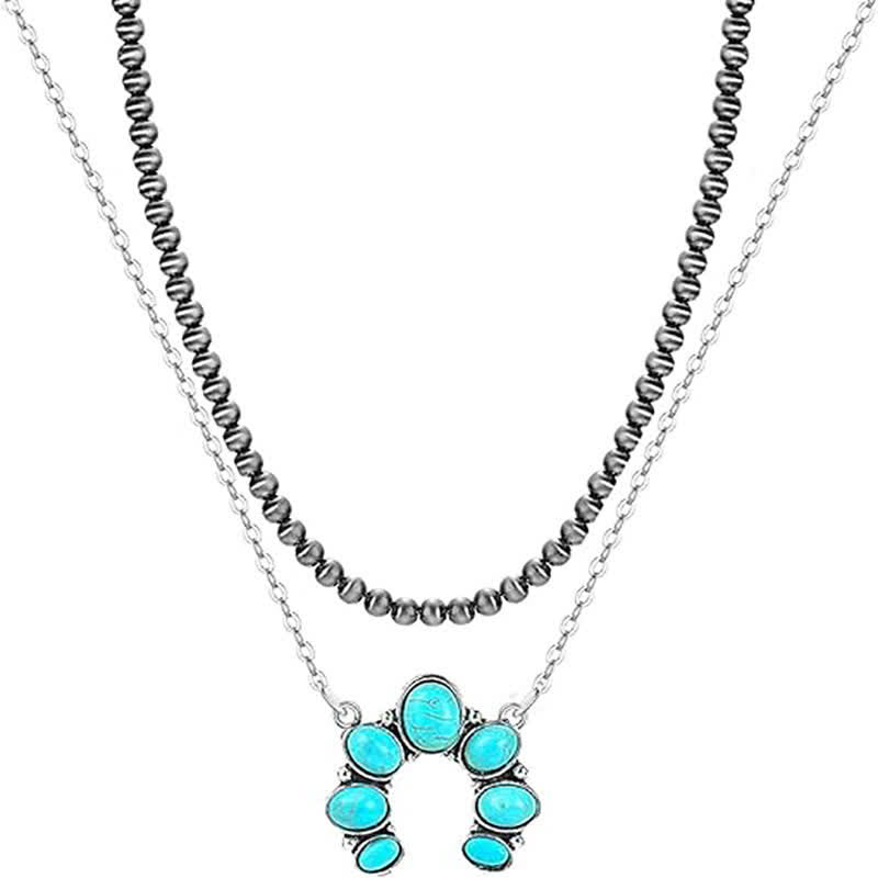 Bohemian Layered Turquoise Naja Choker Necklace Set - Turquoise - image 0