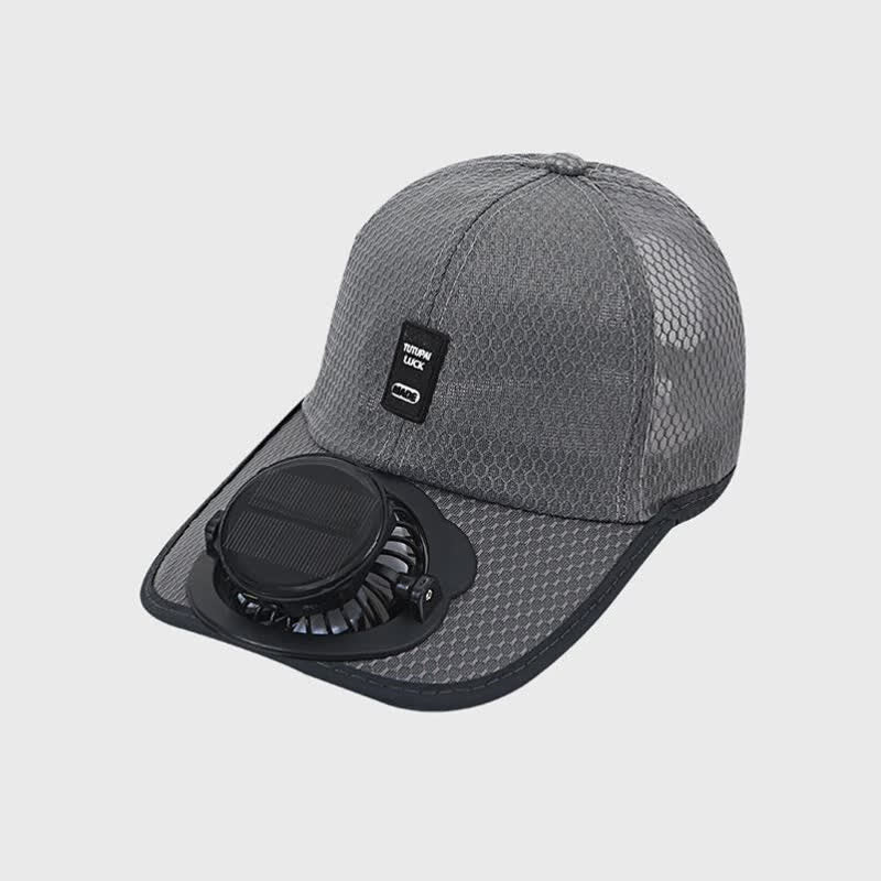 Solar-Powered USB Fan Cooling Breathable Mesh Baseball Cap - Dark Gray - Adjustable (22"-23 5/8") - image 1