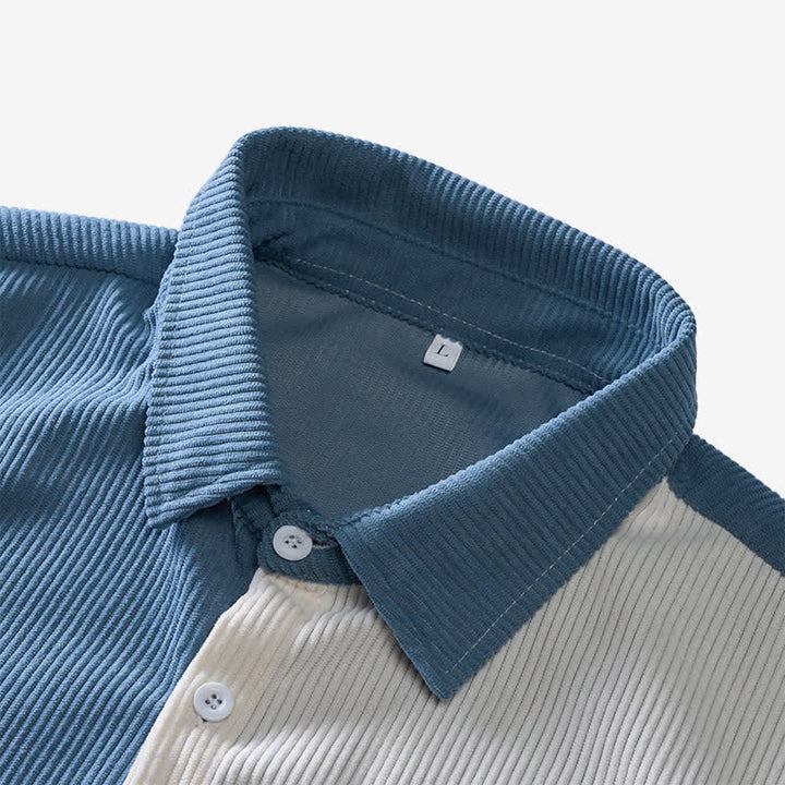 Men's Blue & White Split Color-Block Corduroy Shirt - image 4