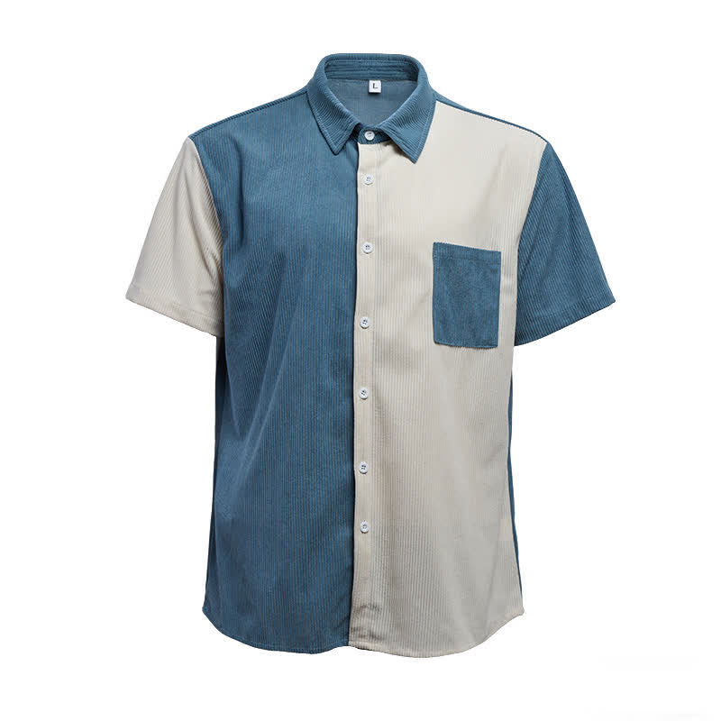 Men's Blue & White Split Color-Block Corduroy Shirt - image 10