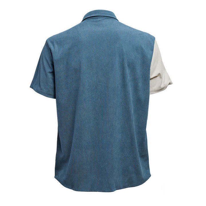 Men's Blue & White Split Color-Block Corduroy Shirt - image 11