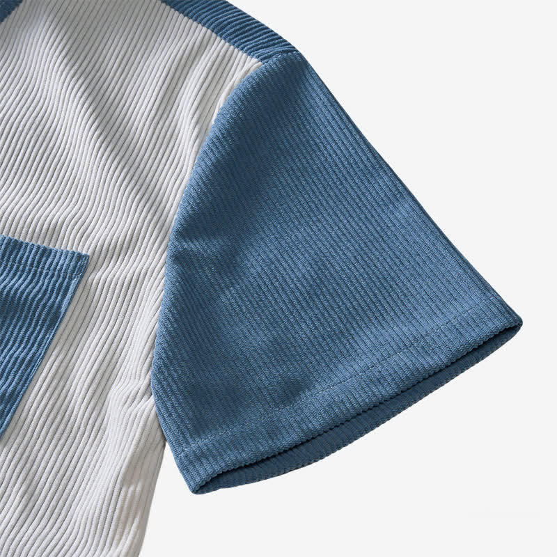 Men's Blue & White Split Color-Block Corduroy Shirt - image 9