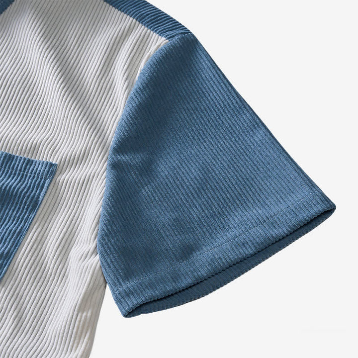Men's Blue & White Split Color-Block Corduroy Shirt - image 9