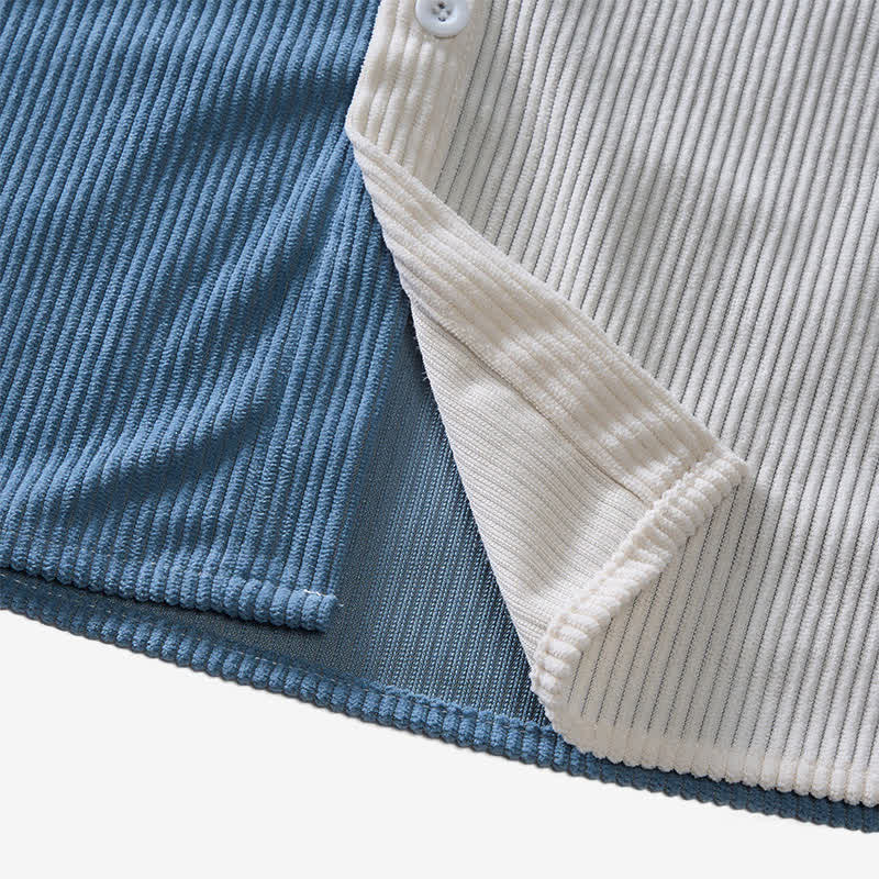 Men's Blue & White Split Color-Block Corduroy Shirt - image 8