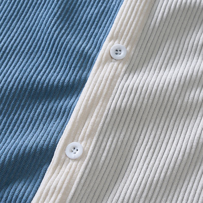 Men's Blue & White Split Color-Block Corduroy Shirt - image 5
