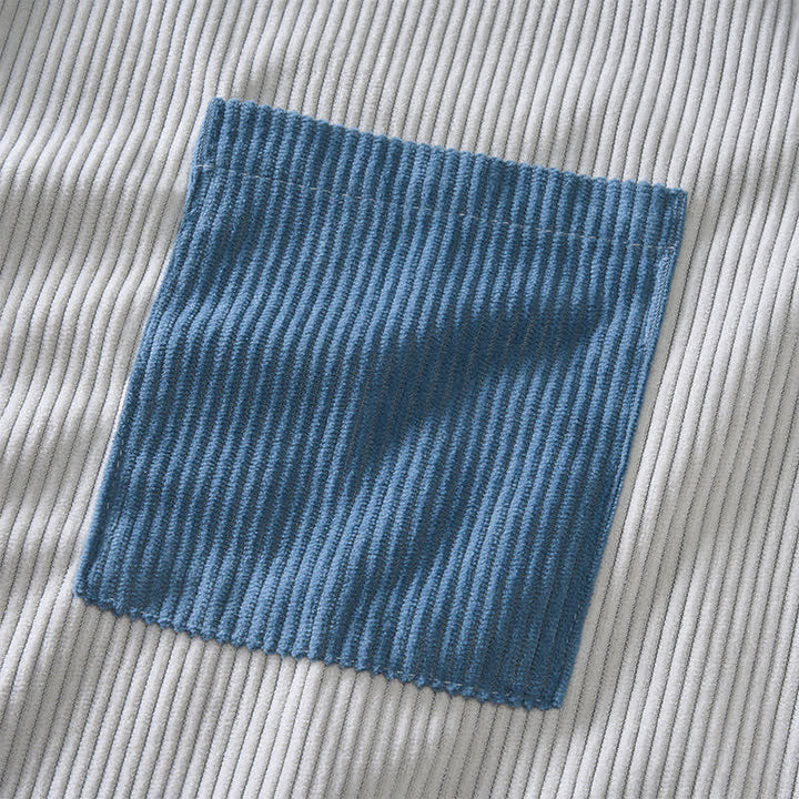 Men's Blue & White Split Color-Block Corduroy Shirt - image 7