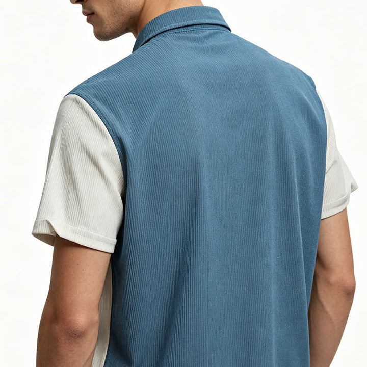 Men's Blue & White Split Color-Block Corduroy Shirt - image 2