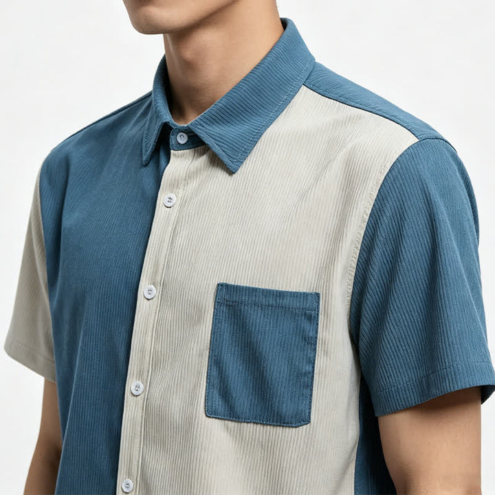 Men's Blue & White Split Color-Block Corduroy Shirt - image 3