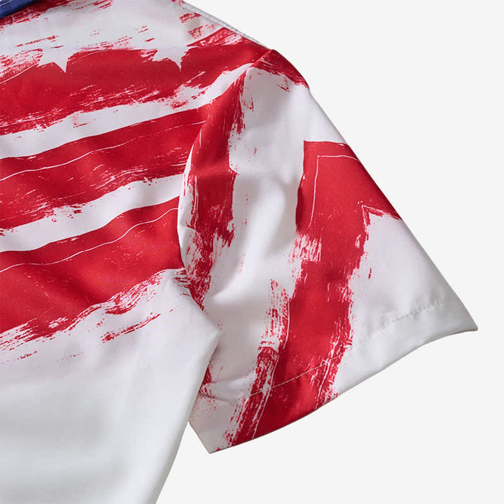 Vintage American Flag Brushstroke Print Short Sleeve Shirt - image 8