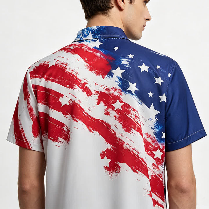 Vintage American Flag Brushstroke Print Short Sleeve Shirt - image 2