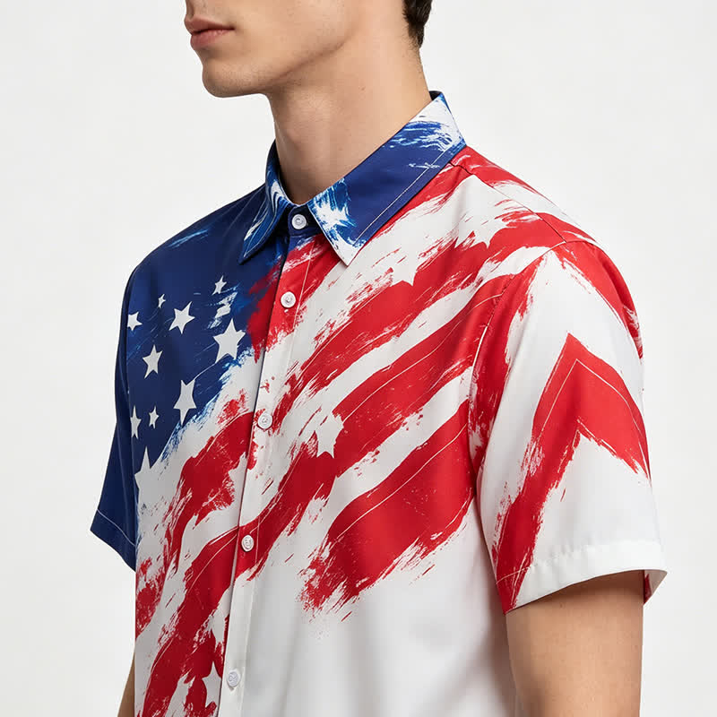 Vintage American Flag Brushstroke Print Short Sleeve Shirt - image 3