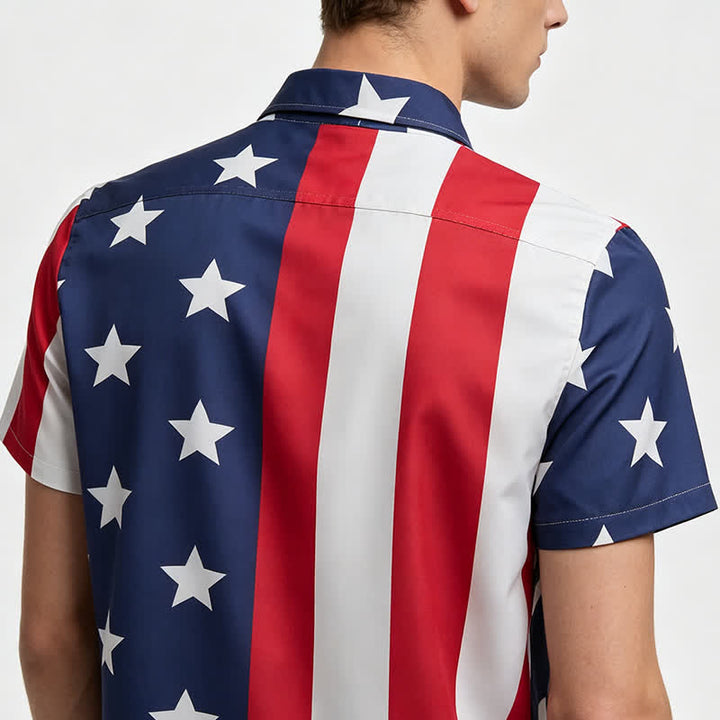 Split American Flag Star & Stripe Print Short Sleeve Shirt - image 2
