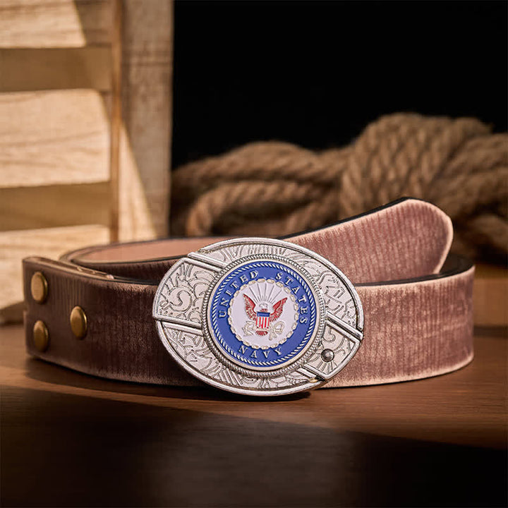 US Navy Eagle & Anchor Insignia DIY Hidden Folding Knife Buckle Leather Belt - Eagle & Anchor - Brown Distressed Belt - 42 - image 5