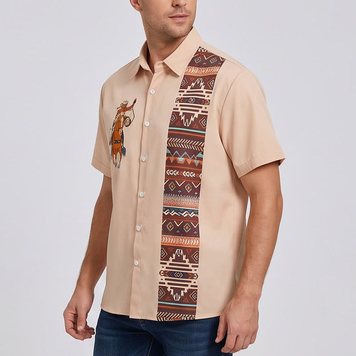 Men's Vintage Lasso Cowboy Print Casual Short Sleeve Shirt - image 2