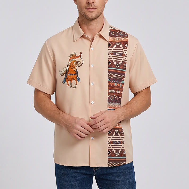 Men's Vintage Lasso Cowboy Print Casual Short Sleeve Shirt - image 1