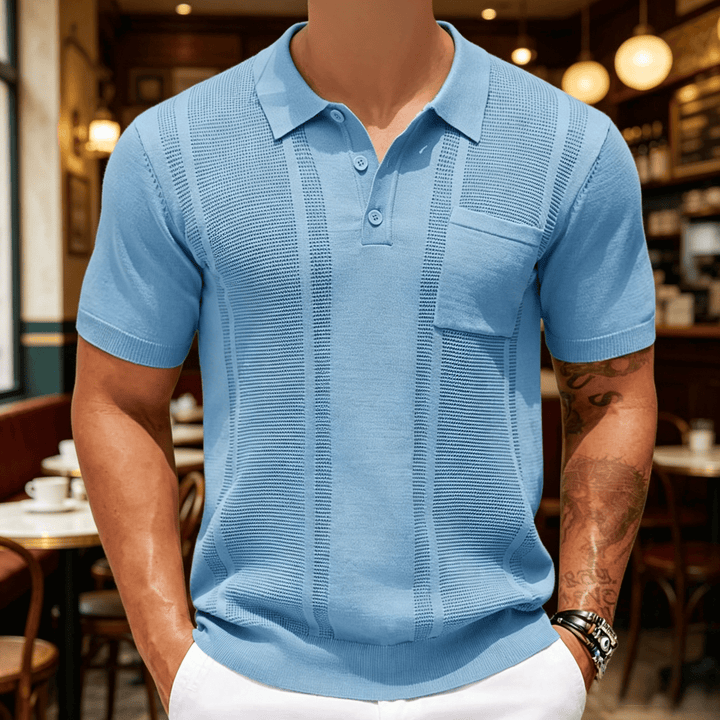 Men's Vertical Striped Knit Casual Daily Mens Polo Shirt - Blue - 3XL - image 4