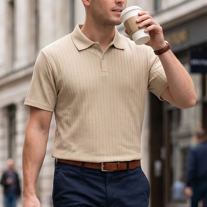 Men's Breathable Textured Knit Relaxed Fit Casual Polo Shirt - Khaki - 3XL - image 7