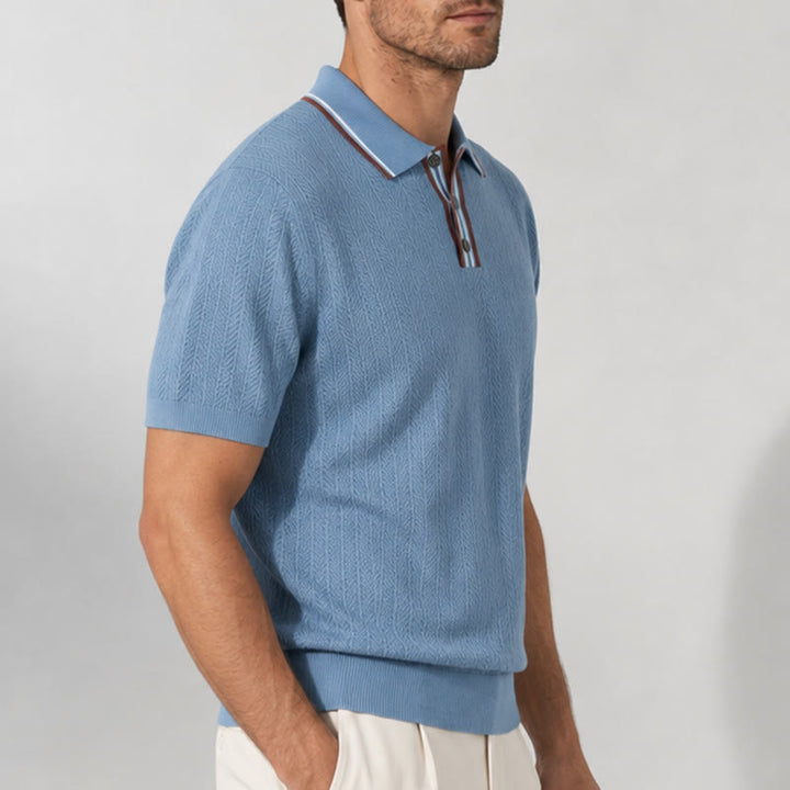 Men's Contrast Trim Collar Knit Short Sleeve Polo Shirt - image 2