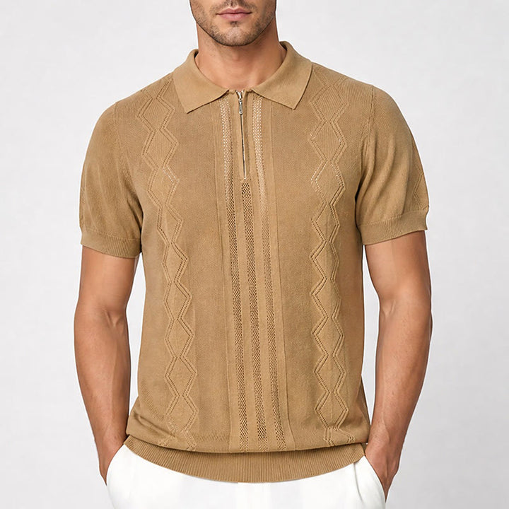 Men's Half Zip Short Sleeve Geometric Knit Polo Shirt - image 1