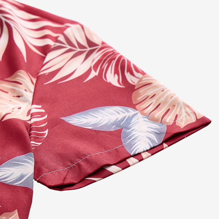 Men's Vibrant Holiday Red Tropical Leaf Print Short Sleeve Shirt - image 8