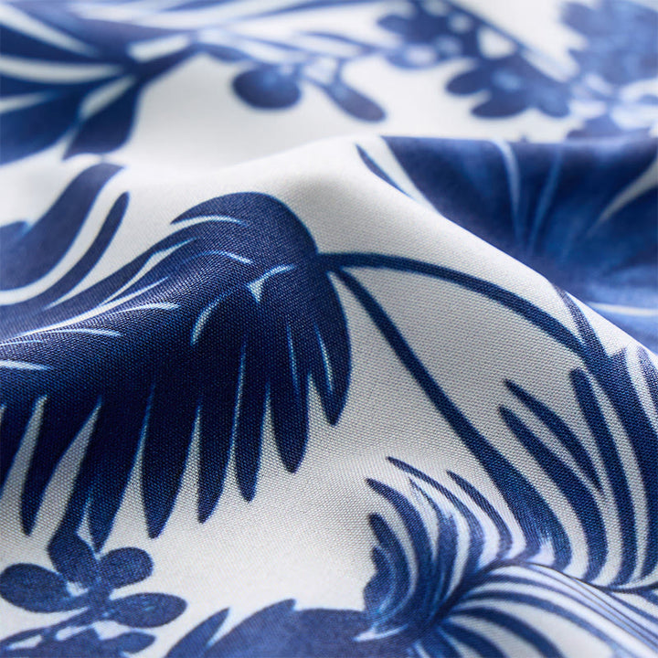 Men's Hawaiian Style Blue Leaf Print Short Sleeve Shirt - image 7