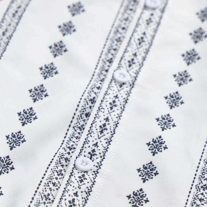 White Bohemian-Inspired Ethnic Pattern Short Sleeves Shirt - image 5
