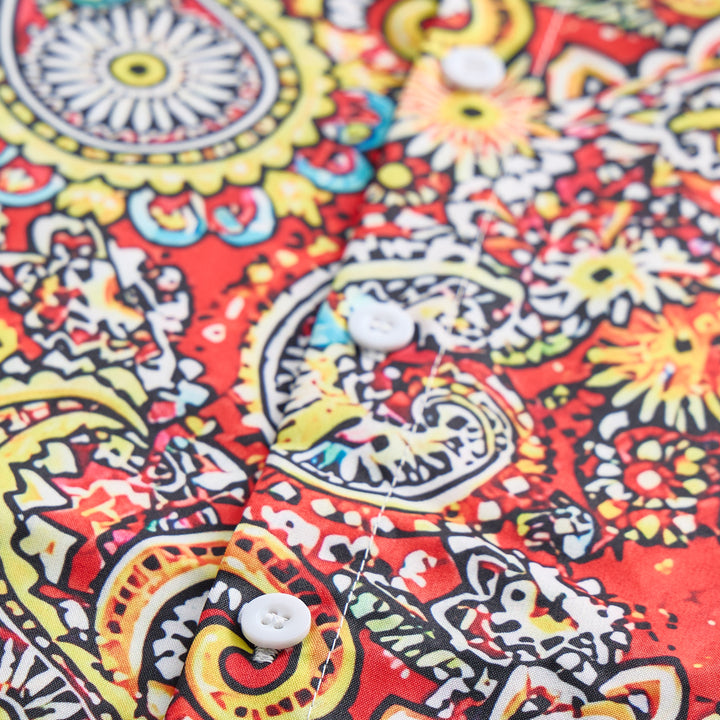 Funky Red Paisley Print Short Sleeves Camp Shirt - image 9