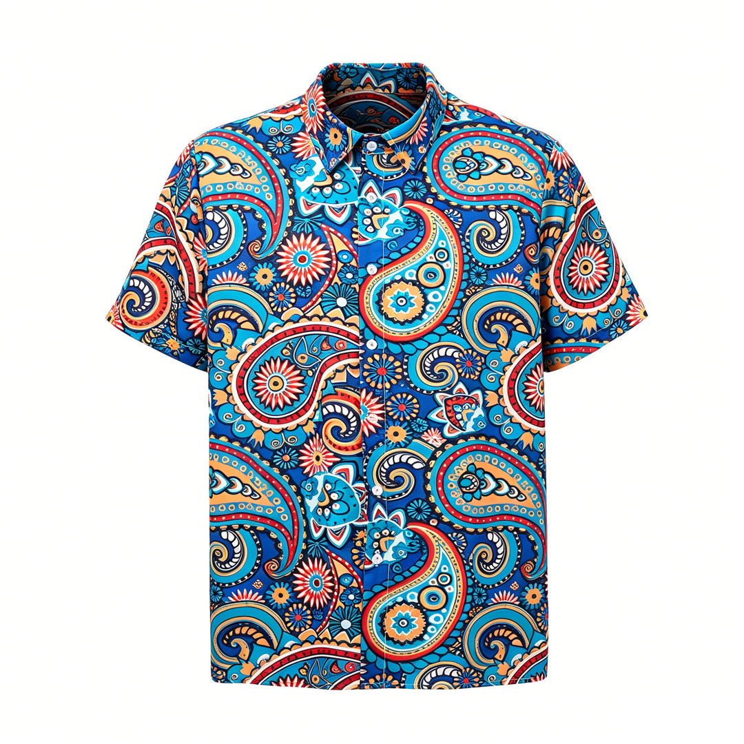 Teal Bohemian All-Over Paisley Vacation Shirt - image 8