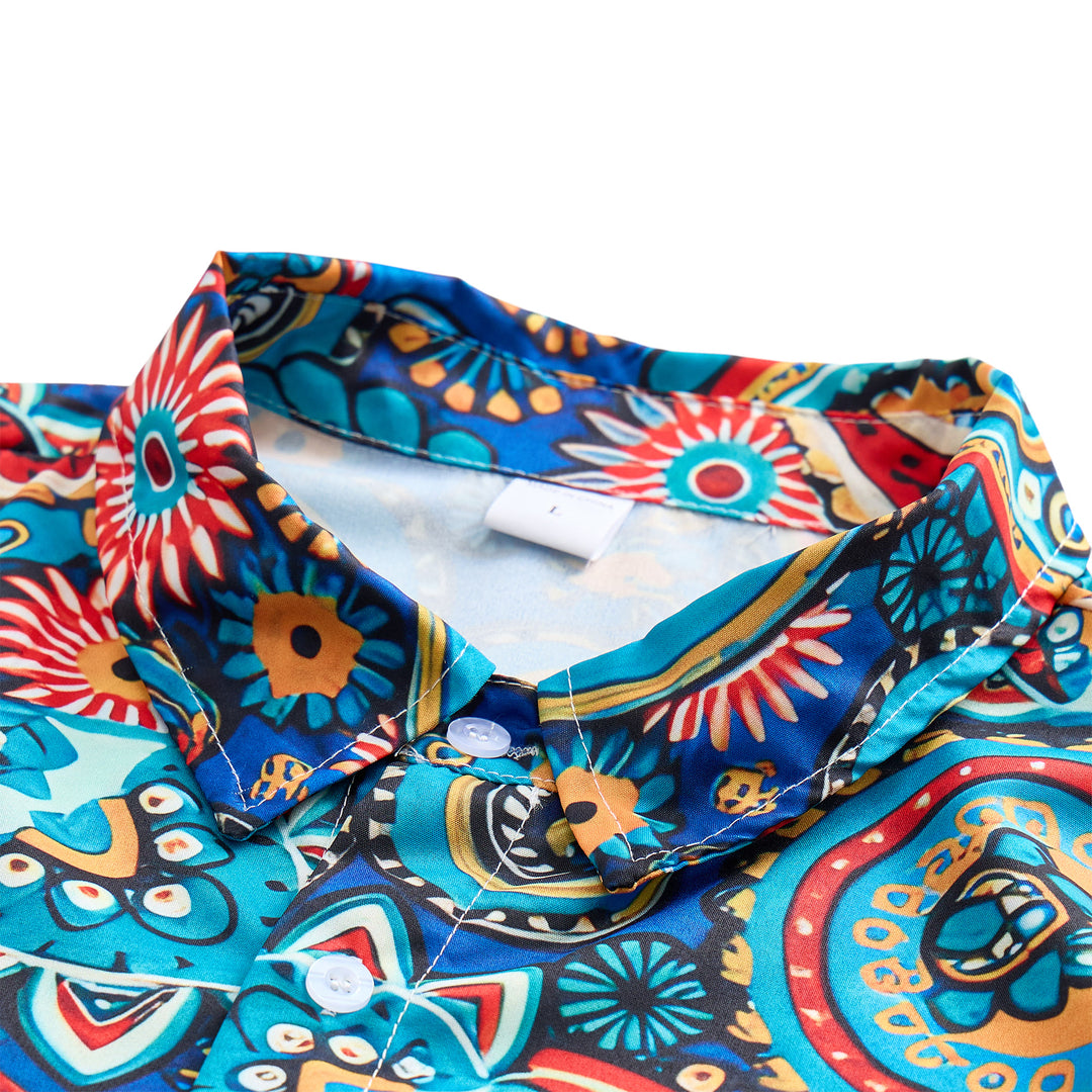 Teal Bohemian All-Over Paisley Vacation Shirt - image 4