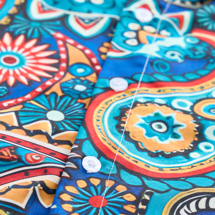 Teal Bohemian All-Over Paisley Vacation Shirt - image 5